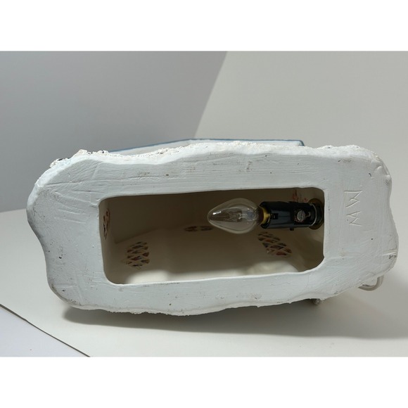 Vintage Ceramic Light Up winter Church Village Blue Steeple Stained Glass Look - Picture 15 of 16